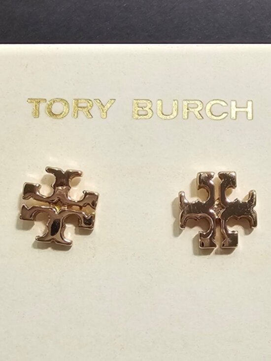 Tory Burch Jewelry - Auth. Tory Burch Miller Logo Stud Earrings in Rose Gold - Lile New